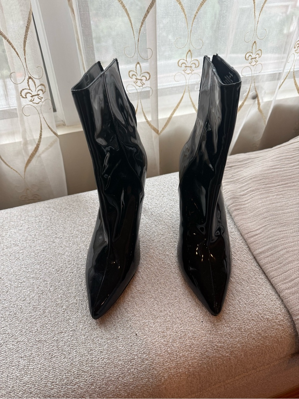 Aqua Black Patent Pointed Toe Ankle Boots